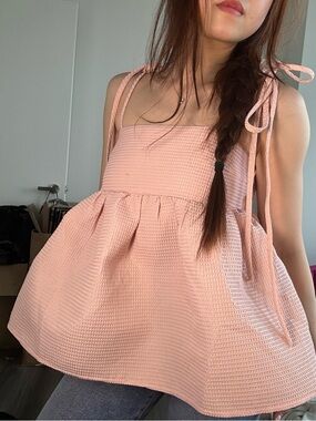 Light Pink Waffle Tie-Shoulder Babydoll set